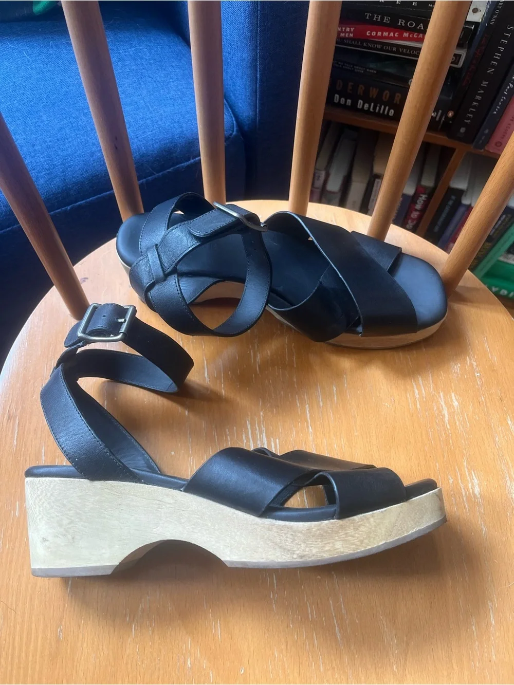 Everlane Black Leather Crisscross Platform Sandals with Ankle Strap